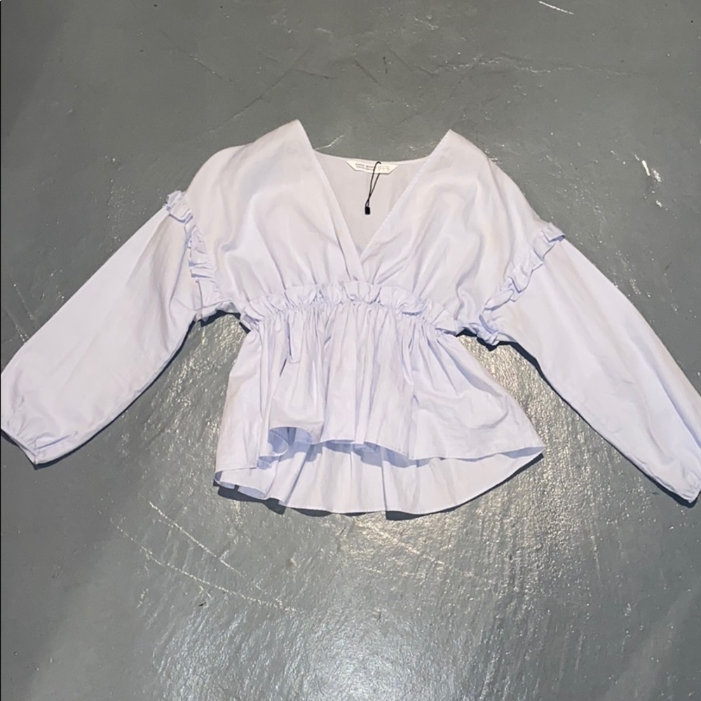 Zara Basic Poplin Rare Light Blue Blouse - Picture 2 of 5